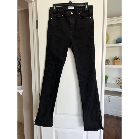 ZARA High Rise Straight Leg Mom Jeans Black Slit Ankle Size 10 Skinny Denim - Picture 3 of 6